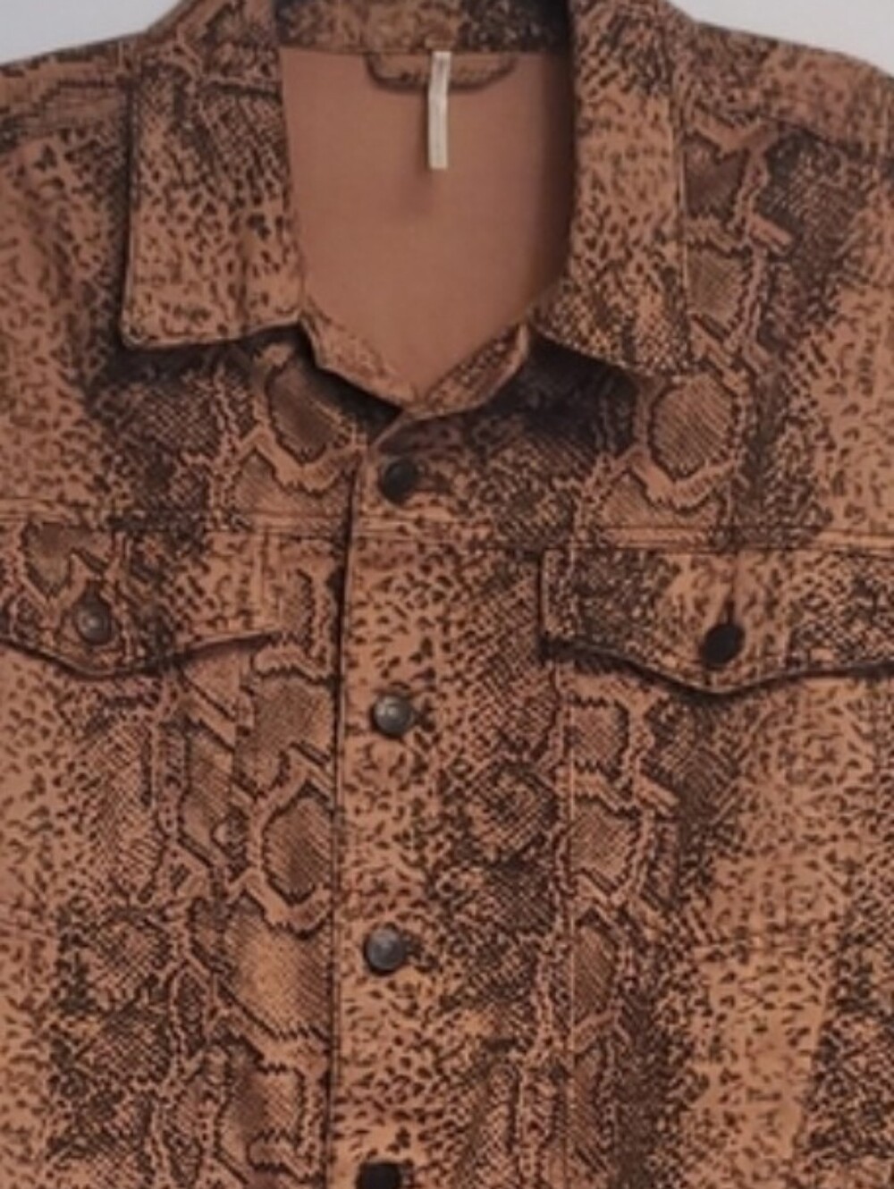 Free People Tucker Brown Snake-Print Denim Jacket Large - Picture 6 of 9